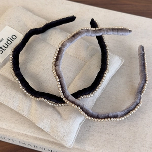 Elegant wavy velvet headband with faux pearls in black and grey colors for women