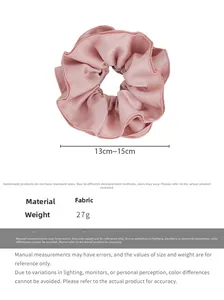 Pink satin large scrunchie detail showing 13-15cm size and soft 4-layer pleated texture