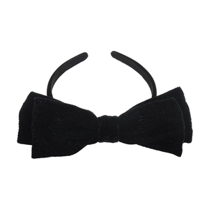 Vintage velvet black headband with large bow and sparkling crystals for women
