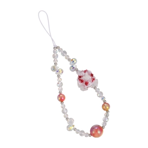 Pink gradient beaded phone wrist strap featuring colorful resin flower and rose charm ball