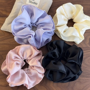 Elegant Large Satin Scrunchies For Women Korean Style Pleated Hair Ties High Sense Solid Color Elastic Hair Bands Daily Ponytail Holder