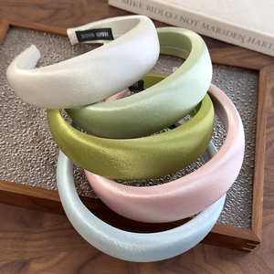 Elegant 4cm wide padded satin headbands in multiple pastel colors with handmade label