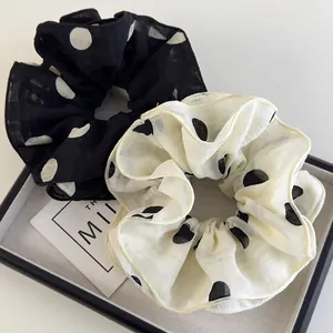 Chouchous Élégants en Chiffon à Pois Grands Élastiques à Volants pour Queue de Cheval pour Femmes Accessoires de Coiffure Rétro