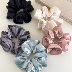 5-piece set of satin silk scrunchies in pastel colors for elegant hair styling