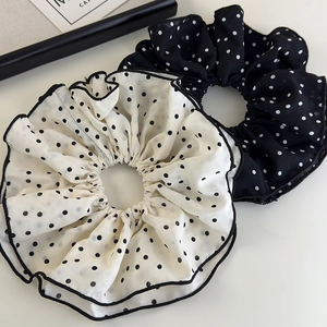 Oversized double layer black and white polka dot scrunchie set for high-quality hair styling