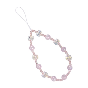Dragonne de poignet perlée rose avec breloque papillon pour chaîne de téléphone