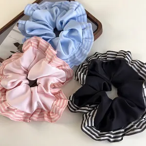 Chouchous à Rayures en Satin Style Ballet pour Femmes Doux Élastiques à Cheveux Plissés Bandeaux Ponytail