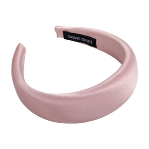 Pink satin wide headband with sponge padding and handmade woven label for women