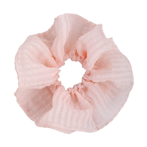 Chouchou rose en seersucker à froufrous avec texture gaufrée pour queue de cheval
