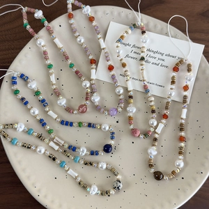 Cadena de Teléfono Hecha a Mano con Cuentas de Piedra Natural Perla Artificial de Imitación Vidrio de Color para Mujer Accesorios