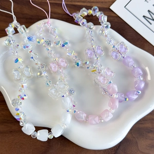 Luxury beaded phone wrist straps with sparkling rhinestones and elegant butterfly charms