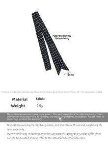 Spécifications de taille pour foulard étroit à pois montrant 180 cm de long et 4 cm de large