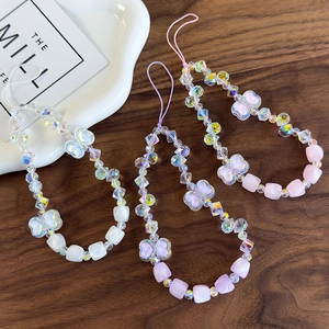 Luxurious beaded phone wrist straps with sparkling rhinestones and butterfly charms