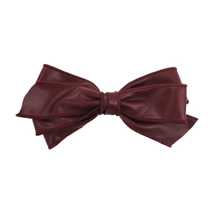 Barrette à cheveux élégante en cuir bordeaux avec nœud papillon et détails cousus main