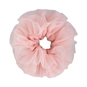 Pink layered tulle scrunchie with handmade princess ballet style mesh design for hair