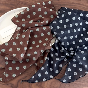 Brown and black polka dot silk scarf in lightweight chiffon for hair or neck styling