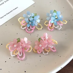 Boucles d'Oreilles Clous Fleurs en Künstliche Perles Faites Main en Résine Acrylique Et Künstliche Perles d'Imitation Style Pastoral Femmes Bijoux