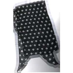 Close-up of brown polka dot silk scarf with semi-transparent texture and sharp pointed ends