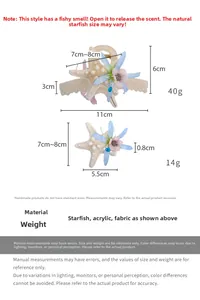 Detailed dimensions and weight of starfish hair clip set with ocean theme floral elements