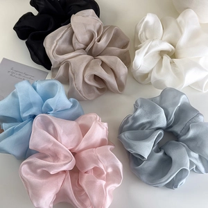 Oversized organza scrunchies set in six colors including champagne and pink