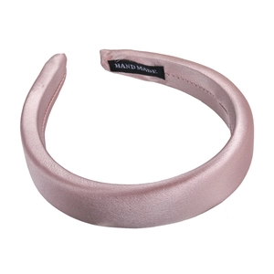 Thick satin headband in Morandi pink with glossy silk texture and handmade label