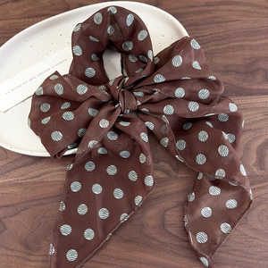 Women Retro Polka Dot Tie-dye Long Scarf Elegant Chiffon Style Hair Ribbon Headband Soft Polyester Decorative Scarf For Ladies