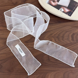 Détail de l'écharpe en organza blanc transparent avec écusson brodé Fashion New Quality