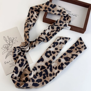 Elegant leopard print satin silk scarf and multi-purpose long headband for women