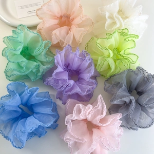 Chouchous en Organza Large Style Coréen Élastiques à Cheveux en Maille Avec Bord Ondulé et Volants pour Femmes et Filles