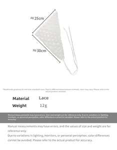 Detailed view of white lace triangular scarf with dimensions 25x30cm and floral lace edge