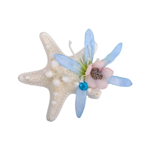 Starfish hair clip with blue petals and pink flower for seaside vacation beach look