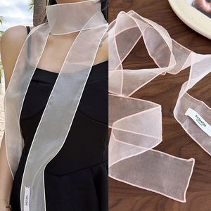Foulard Long Transparent en Organza de Style Coréen Ruban Élégant Bandeau Cheveux Foulard Cravate Décoratif pour Femmes