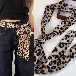 Vintage Leopard Print Skinny Scarf For Women Polyester Retro Necktie Fashion Versatile Hair Band Waist Belt Decoration Accessorie