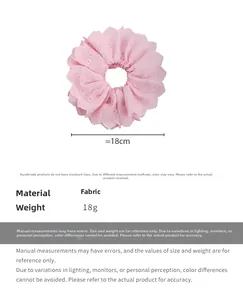 Detail of pink floral embroidery lace scrunchie showing 18cm outer diameter size