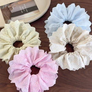 Embroidery Lace Scrunchies Floral Hollow Out Hair Ties Scalloped Edge Ponytail Holder French Vintage Fabric Elastic Bands For Women Girls