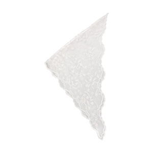 French vintage white floral lace head scarf with embroidered mesh and wavy edges