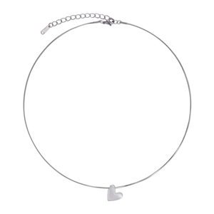 Minimalist silver brushed heart pendant on snake chain necklace for women