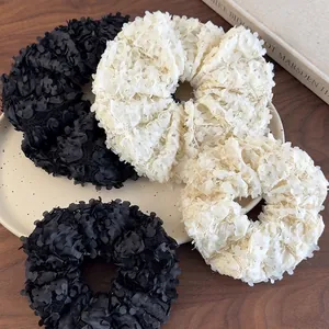 Chouchou Élégant en Maille Avec Pétales 3D Style Coréen Élastique à Cheveux en Dentelle Florale Grand Bandeau Pour Femmes Filles Accessoires