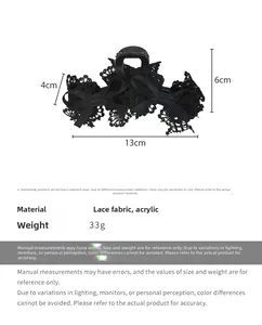 Detailed size specifications of the black lace bow hair claw clip, 13cm in length
