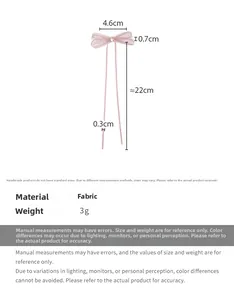 Detailed size specifications for pink ballet-style bow hair clip with long ribbons