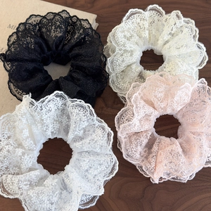Women Sweet Lace Floral Layered Scrunchies Large Elastic Hair Band Vintage Soft Mesh Ponytail Holder Hair Accessories