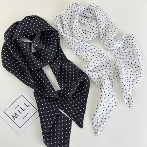 Polka dot chiffon scarves in black and white styles for neck and hair accessories