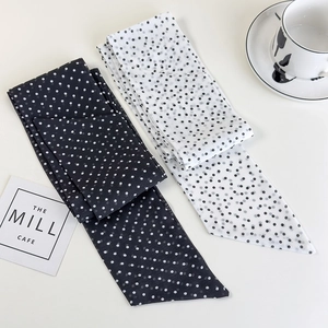 Polka dot silk scarf hair ribbons in black and white styles for neck and hair styling