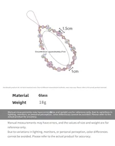 Detail showing 27cm beaded phone strap dimensions with colorful glass beads and flower