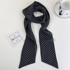 Classic black and white polka dot long silk scarf for hair or neck styling