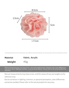 Detailed view of pink lace flower hair claw clip with material and size measurements