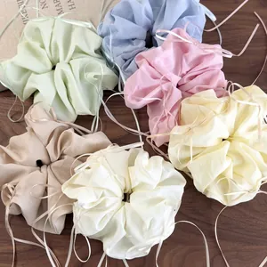 Chouchous de Cheveux Larges en Organza Style Ballet Français avec Nœud Papillon Tissu Satiné Élastiques pour Femmes