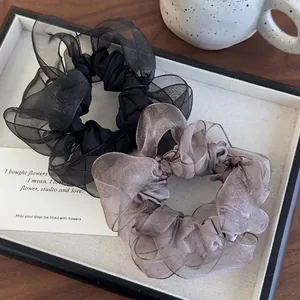 Set of two organza scrunchies in black and champagne brown for voluminous hairstyles
