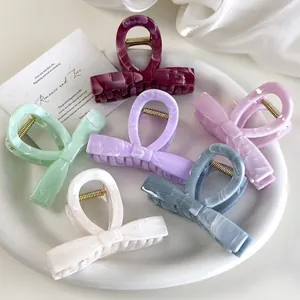 Elegant Butterfly Bowknot Hair Claw Clip Colorful Marble Texture Plastic Hair Clamp Drip Glue Craft For Women Hair Accessories