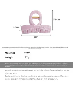 Pink marble texture bow hair claw clip showing precise product dimensions and measurements